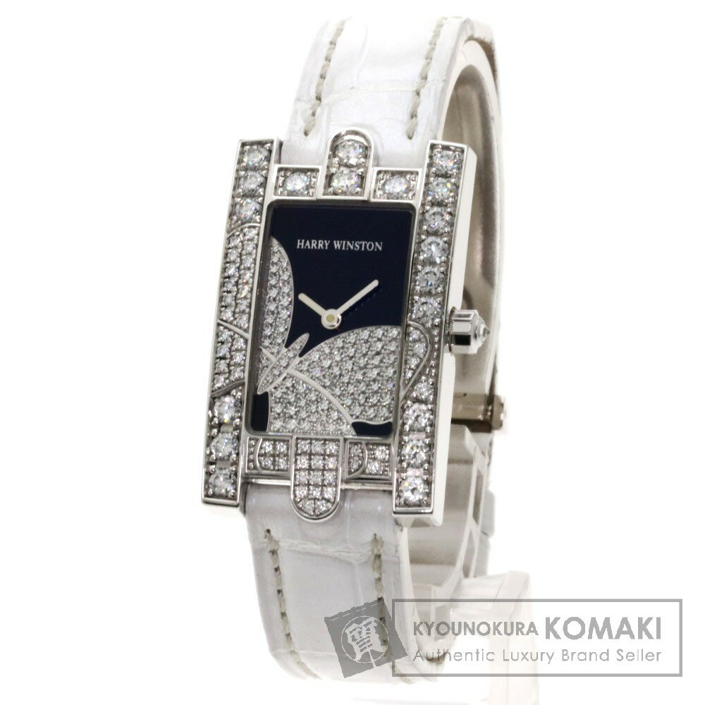 HARRY WINSTON 310LQW アベニュー 腕時計 K18ホワイトゴールド/革/ダイヤモンド レディース 【中古】【ハリーウィンストン】