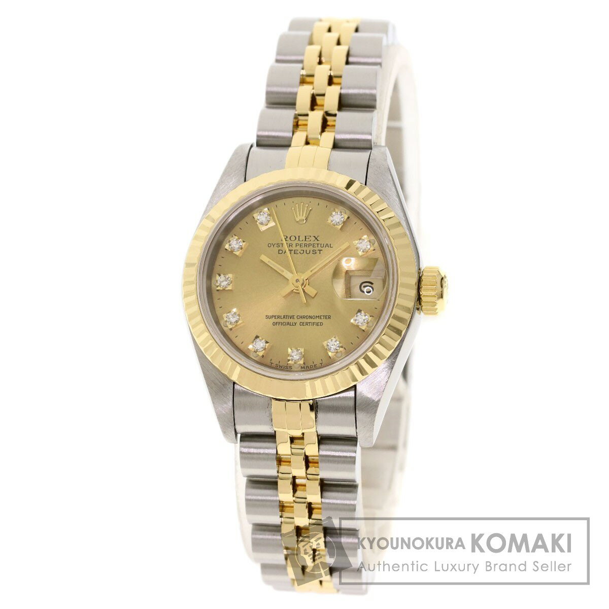 ロレックス 69173G デイトジャスト 10P ダイヤモンド 腕時計 OH済 ステンレススチール/SSxK18YG レディース 【中古】【ROLEX】