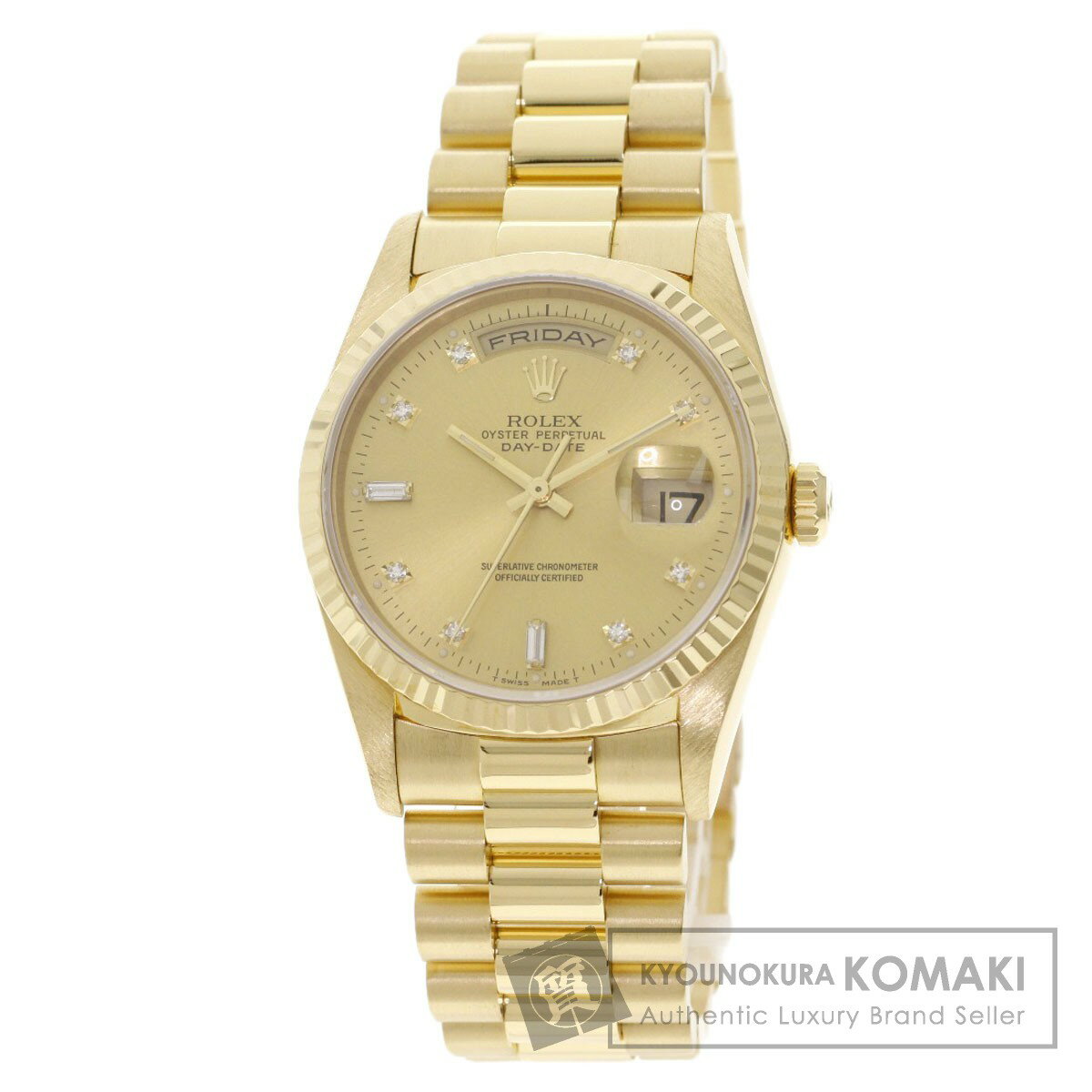 ロレックス 18238A デイデイト 10P ダイヤモンド 腕時計 OH済 K18イエローゴールド/K18YG メンズ 【中古】【ROLEX】