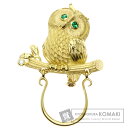 0.025ct エメラルド ダイヤモンド フクロウ ブローチ K18イエローゴールド 8.2g レディース 【中古】