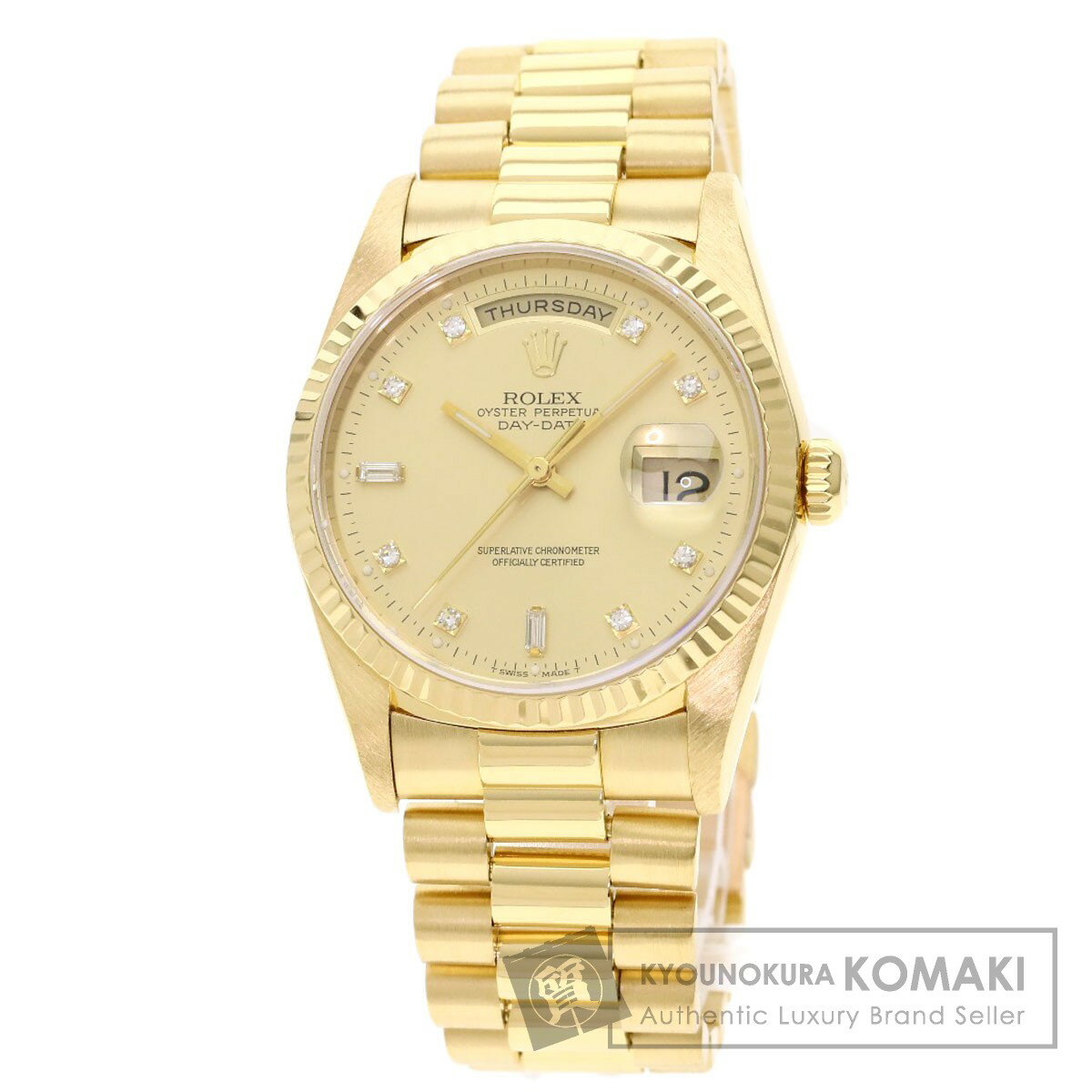 ロレックス 18238A デイデイト 10P ダイヤモンド 腕時計 K18イエローゴールド/K18YG メンズ 【中古】【ROLEX】