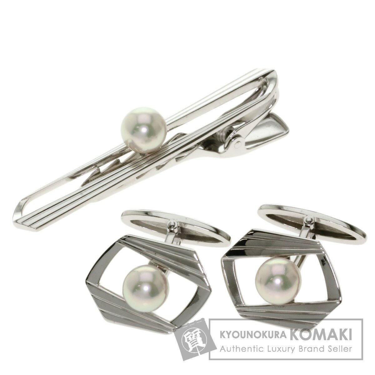 ミキモト アコヤパール 真珠 カフスセット タイピン K18ホワイトゴールド メンズ 【中古】【MIKIMOTO】