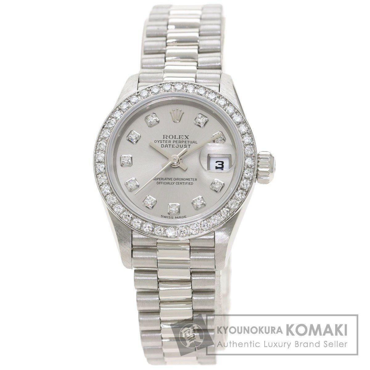 ロレックス 79136G デイトジャスト 10P ダイヤモンド 腕時計 プラチナ/PT/ダイヤモンド レディース 【中古】【ROLEX】