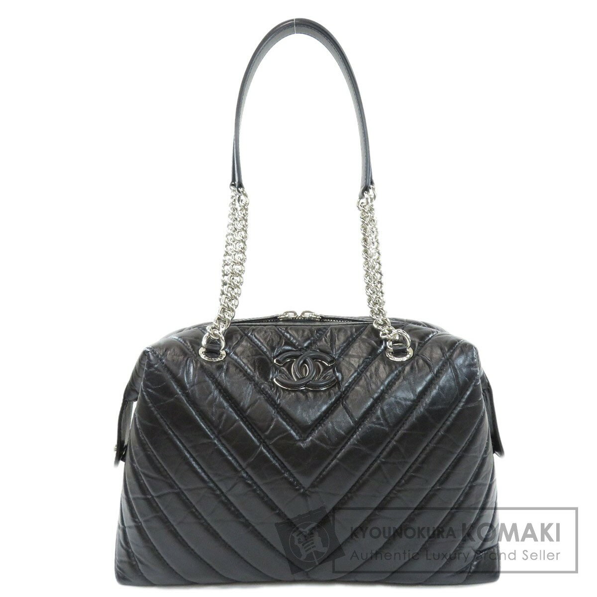 シャネル ココマーク シルバーチェーン Vステッチ トートバッグ ラムスキン レディース 【中古】【CHANEL】