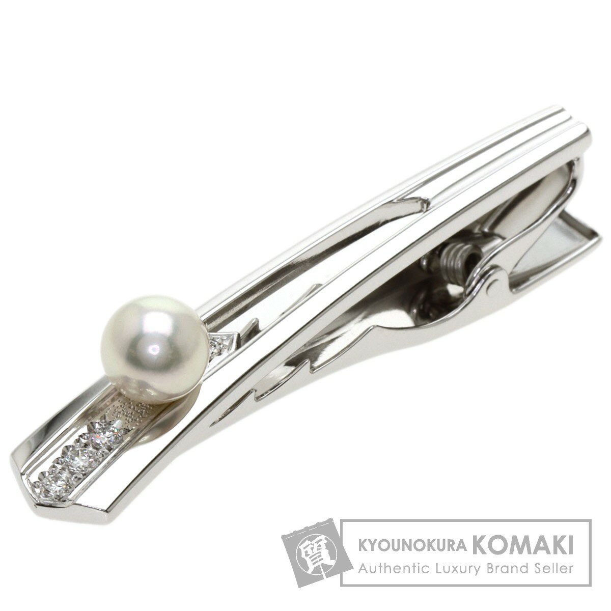 ミキモト パール ダイヤモンド タイピン K18ホワイトゴールド メンズ 【中古】【MIKIMOTO】