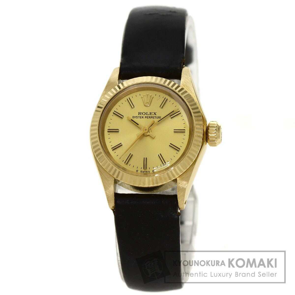 ロレックス 6719 オイスターパーペチュアル 腕時計 OH済 K18イエローゴールド/革 レディース 【中古】【ROLEX】