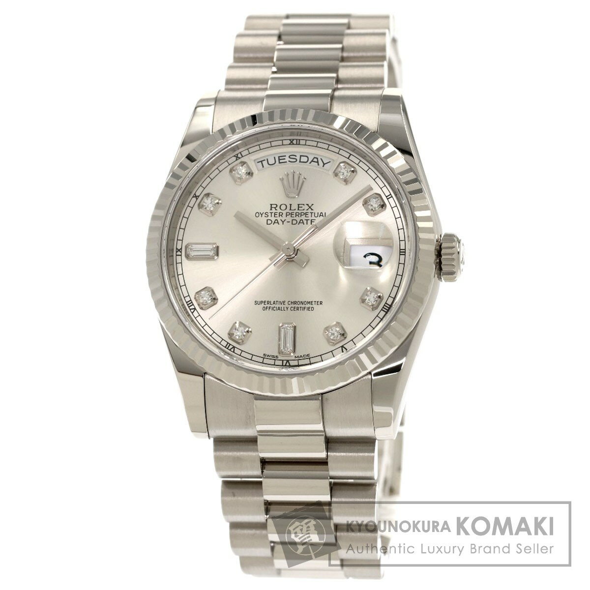 ロレックス 118239A デイデイト 10P ダイヤモンド 腕時計 K18ホワイトゴールド/K18WG メンズ 【中古】【ROLEX】