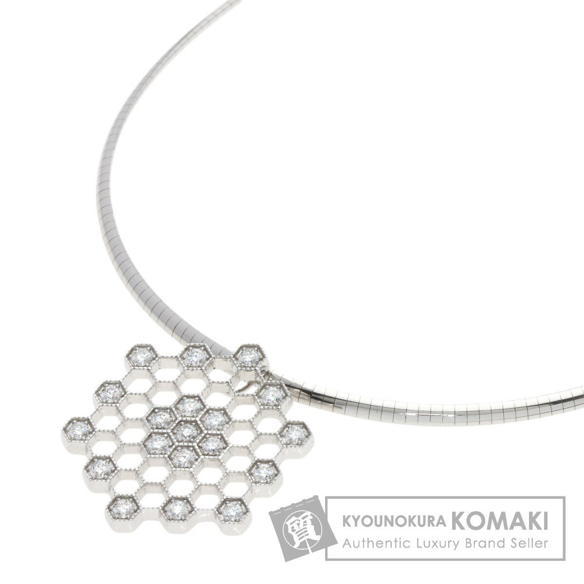 ミキモト ダイヤモンド オメガチェーン ネックレス K18ホワイトゴールド レディース 【中古】【MIKIMOTO】