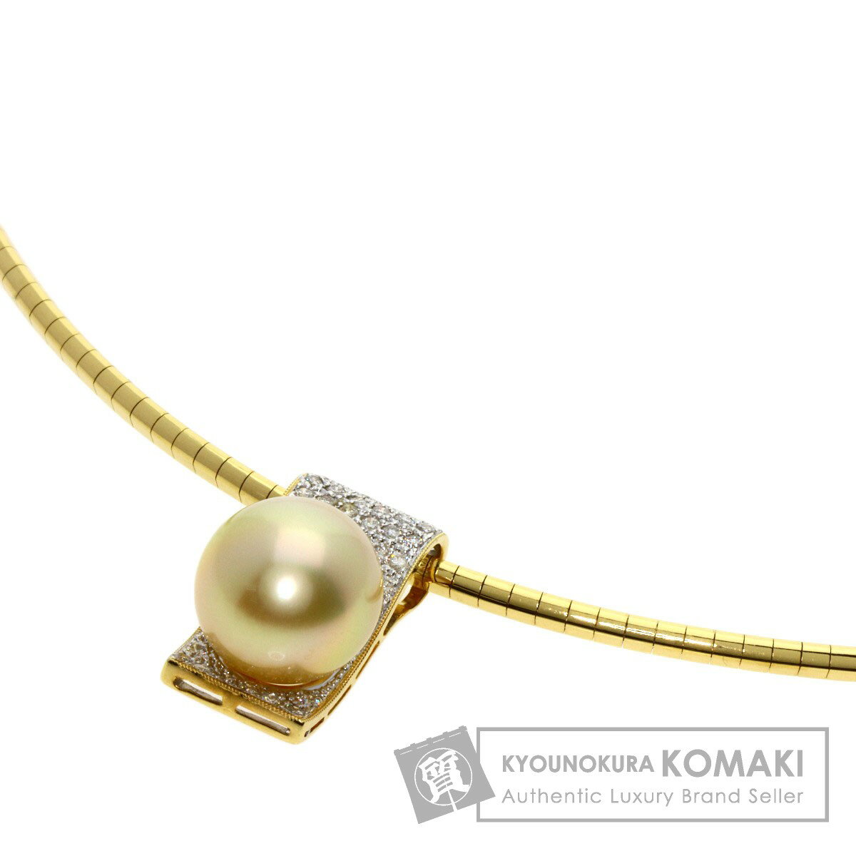 パール 真珠 ダイヤモンド オメガ ネックレス K18イエローゴールド 22.1g レディース 【中古】