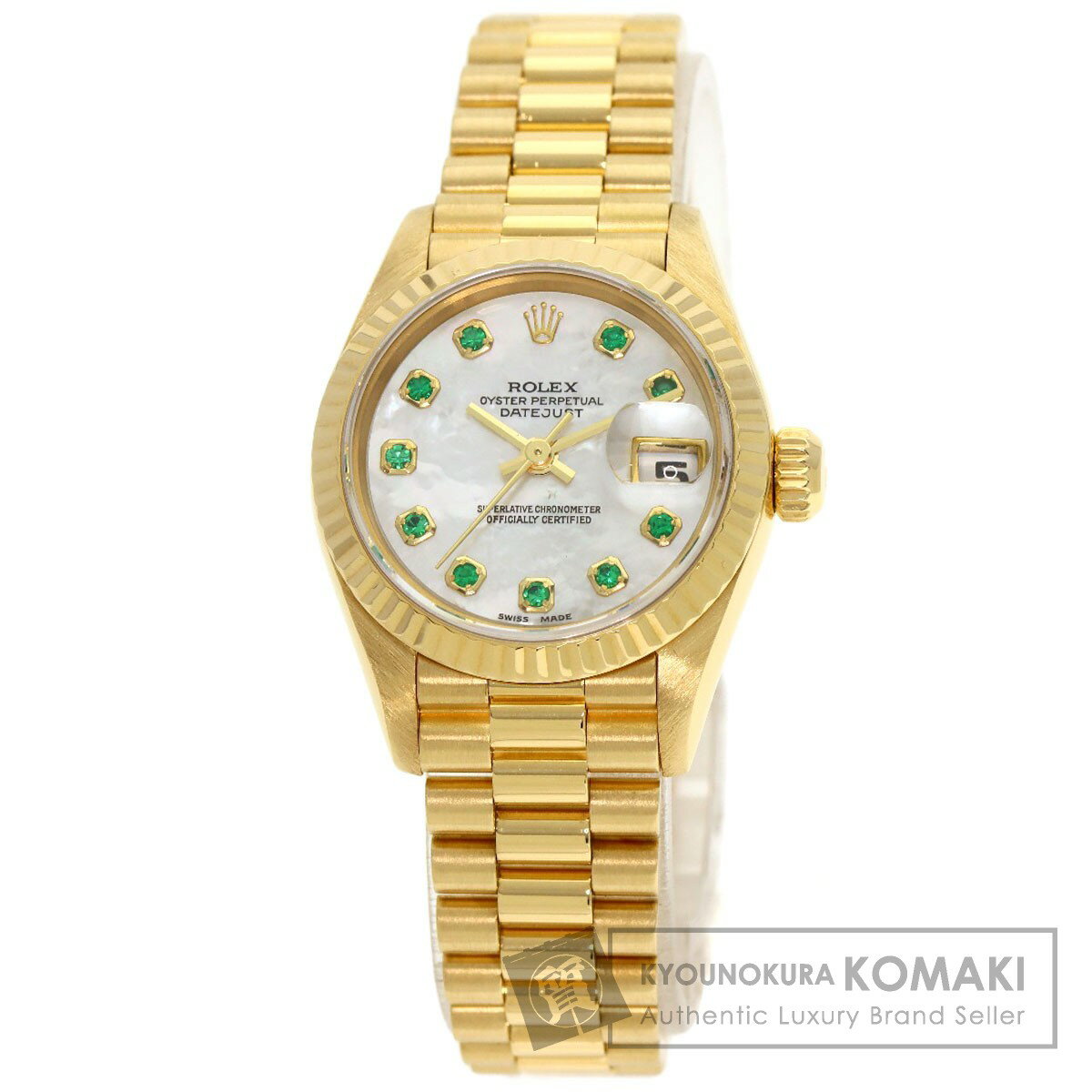 ロレックス 69178NGE デイトジャスト 10P エメラルド 腕時計 K18イエローゴールド/K18YG レディース 【中古】【ROLEX】