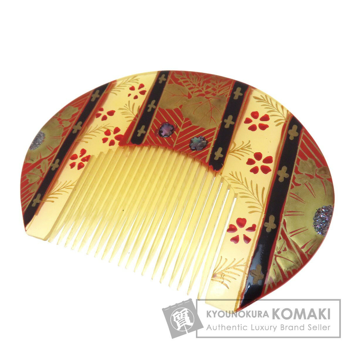 櫛 クシ 蒔絵 かんざし 樹脂 19.7g レディース 【中古】