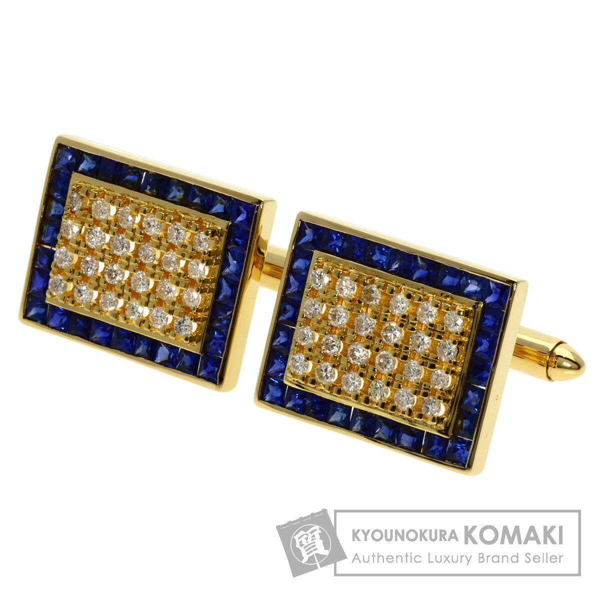 4.52ct サファイア ダイヤモンド カフス K18イエローゴールド 18.6g メンズ 【中古】