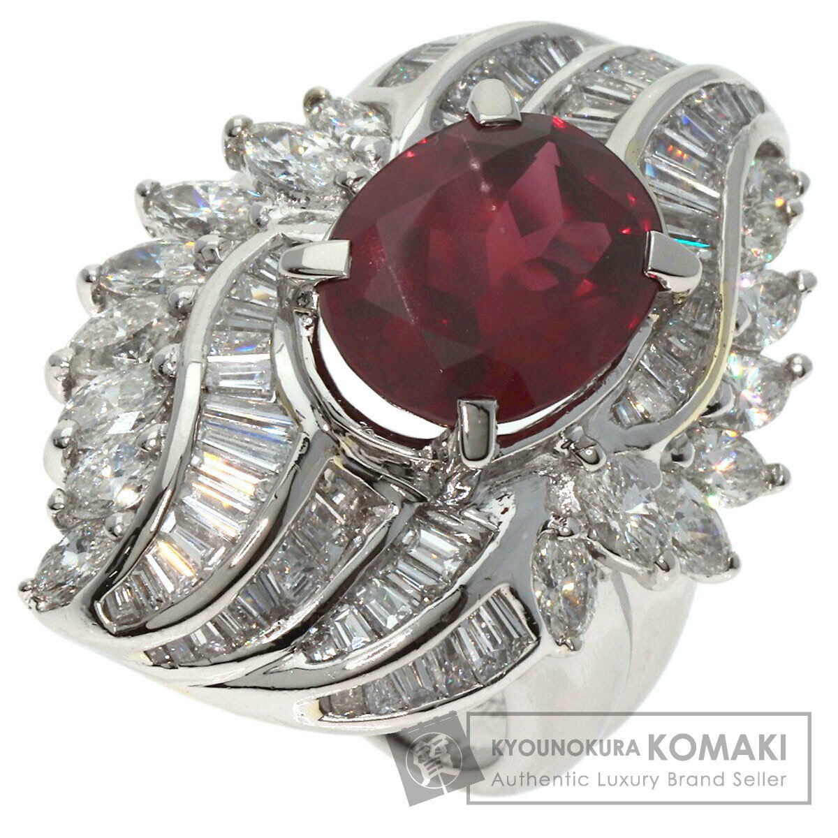 6.39ct ルビー ダイヤモンド 非加熱 モザンビーク産 リング・指輪 プラチナPT900 26.9g レディース 【中古】