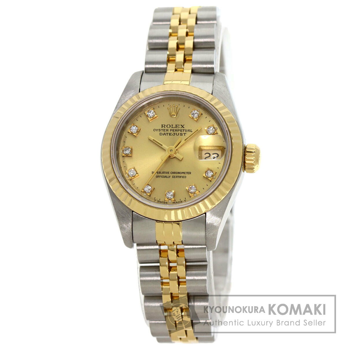 ロレックス 69173G デイトジャスト 10P ダイヤモンド 腕時計 OH済 ステンレススチール/SSxK18YG レディース 【中古】【ROLEX】