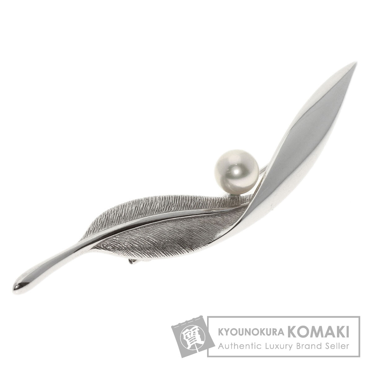 ミキモト アコヤパール 真珠 リーフモチーフ ブローチ K18ホワイトゴールド レディース 【中古】【MIKIMOTO】