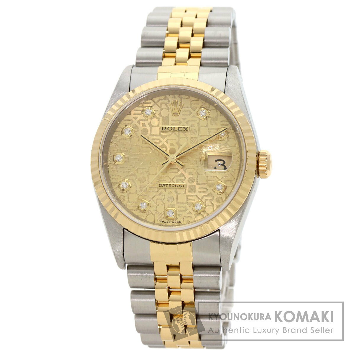 ロレックス 16233G デイトジャスト 10P ダイヤモンド 腕時計 ステンレススチール/SSxK18YG メンズ 【中古】【ROLEX】