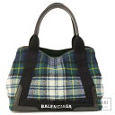 バレンシアガ 339933 ネイビーカバス チェック柄 ハンドバッグ ウール レディース 【中古】【BALENCIAGA】