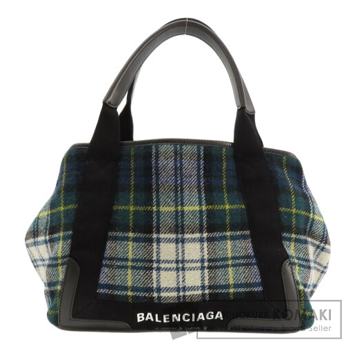 バレンシアガ 339933 ネイビーカバス チェック柄 トートバッグ ウール レディース 【中古】【BALENCIAGA】 バレンシアガ 339933 ネイビーカバス チェック柄 トートバッグ ウール レディース 【中古】【BALENCIAGA】