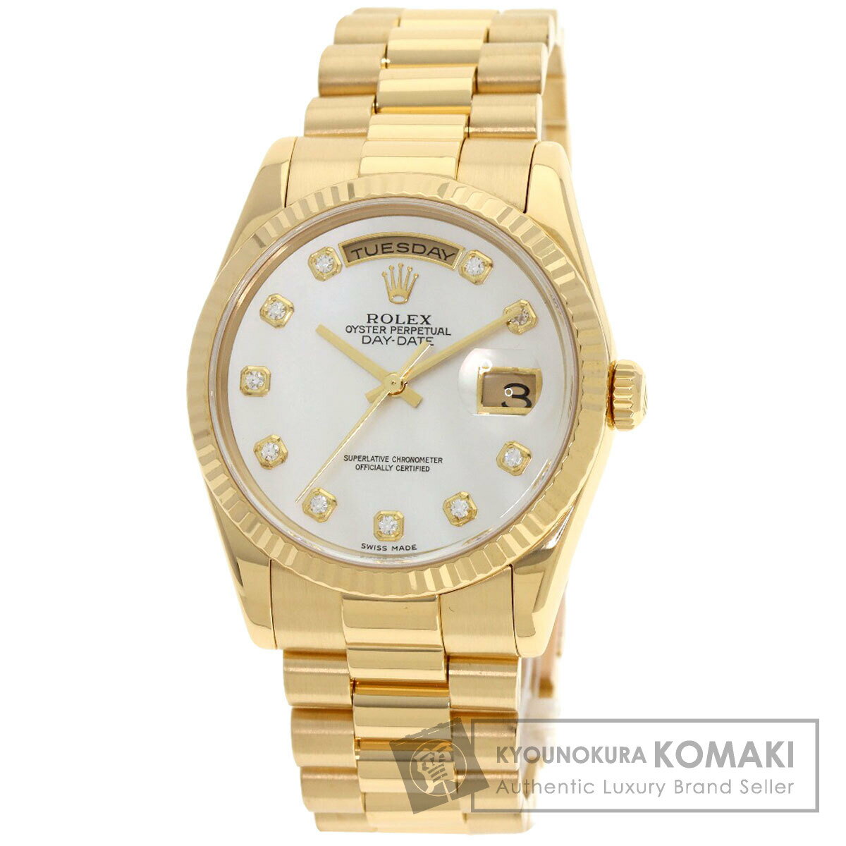 ロレックス 118238NG デイデイト 10P ダイヤモンド 腕時計 K18イエローゴールド/K18YG メンズ 【中古】【ROLEX】