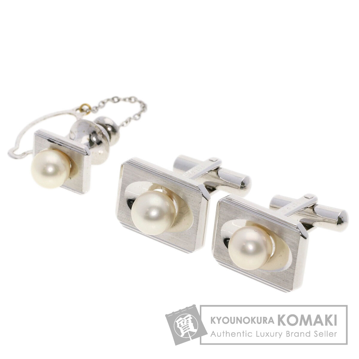 カフス・タイタック パール 真珠 カフス シルバー 16g メンズ 【中古】