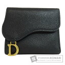 クリスチャンディオール サドル ロータス ウォレット 二つ折り財布(小銭入れあり) カーフ レディース 【中古】【CHRISTIAN DIOR】