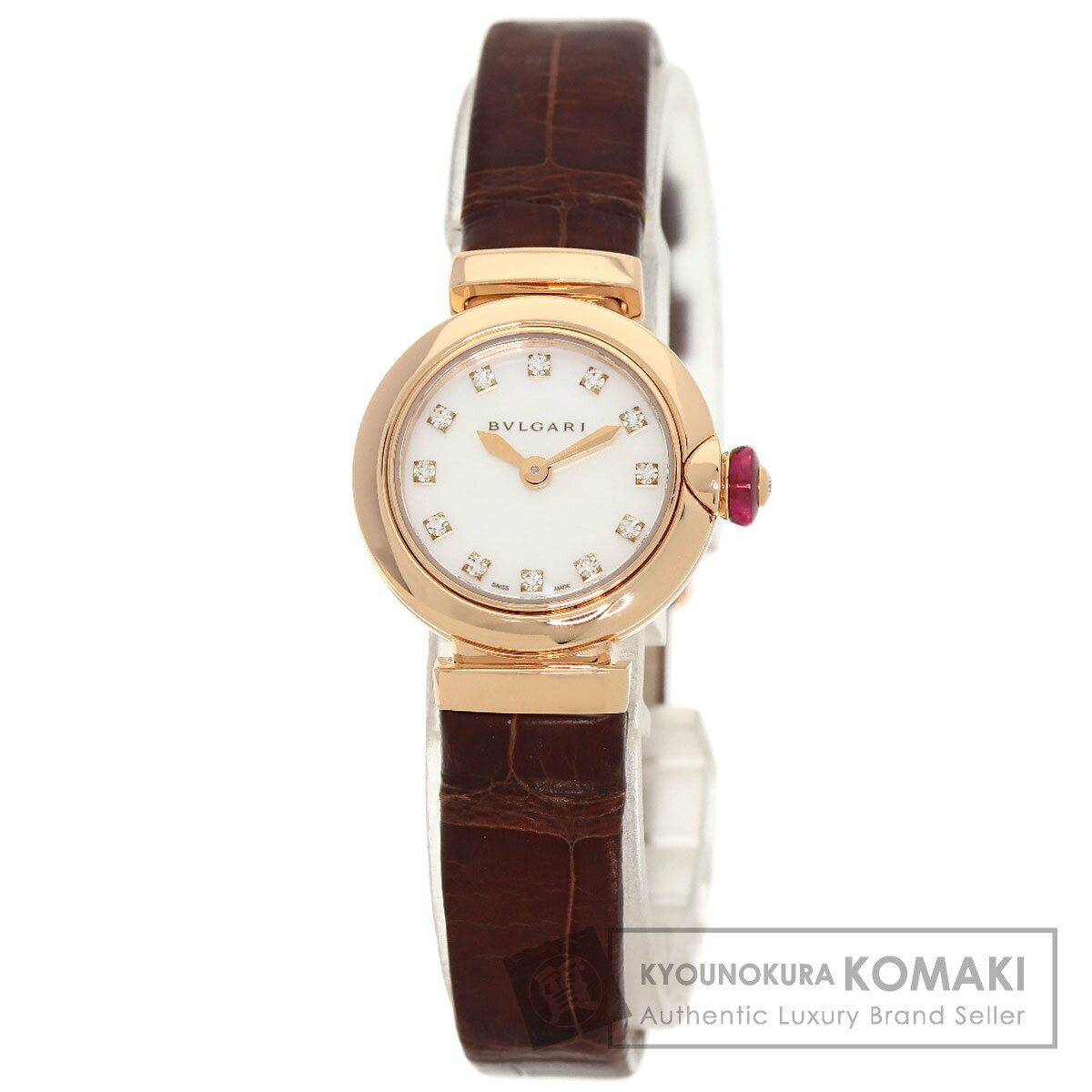 ブルガリ LUP23G ルチェア ダイヤモンド 腕時計 K18ピンクゴールド/革 レディース 【中古】【BVLGARI】