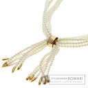 ミキモト ベビーパール 真珠 6連 ダイヤモンド ネックレス K14イエローゴールド レディース 【中古】【MIKIMOTO】