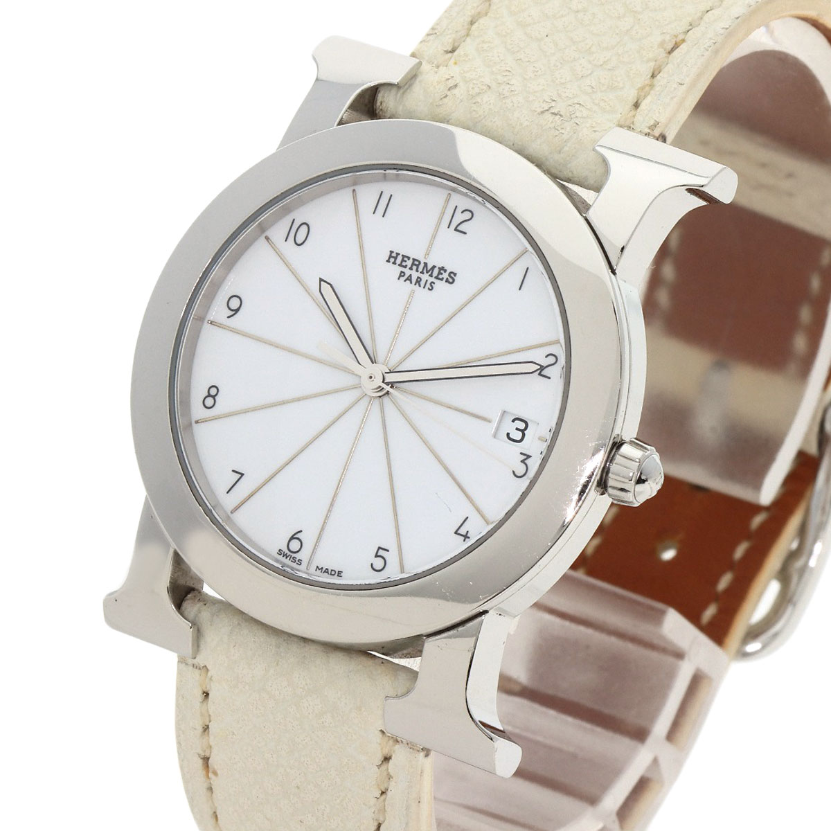 ブランド京の蔵小牧【最安挑戦！】のエルメス HR1.510 Hウォッチ ロンド 腕時計 ステンレススチール/革 レディース 【中古】【HERMES】｜アングル3