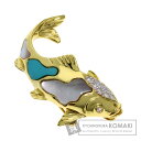 0.12ct 鯉モチーフ トルコ石 シェル ダイヤモンド ブローチ K18イエローゴールド 9.5g レディース 【中古】