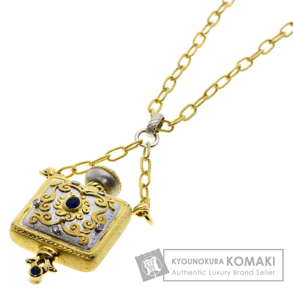 アトマイザー サファイア ダイヤモンド ネックレス K18イエローゴールド/PT900 58.7g レディース 【中古】