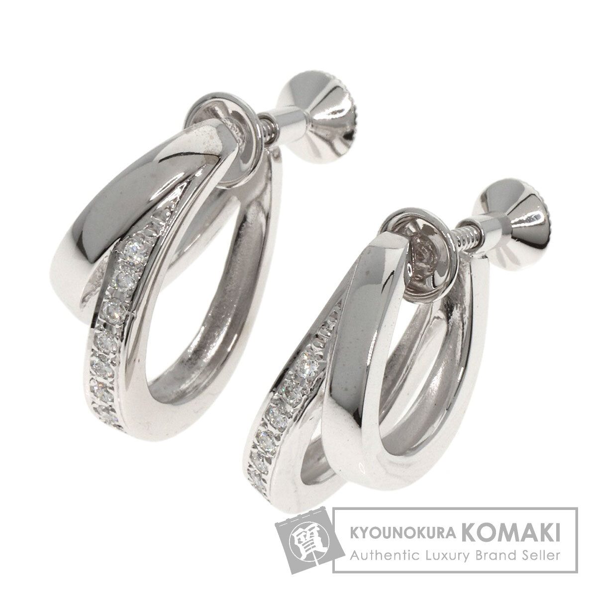 ミキモト ダブル フープ ダイヤモンド イヤリング K18ホワイトゴールド レディース 【中古】【MIKIMOTO】