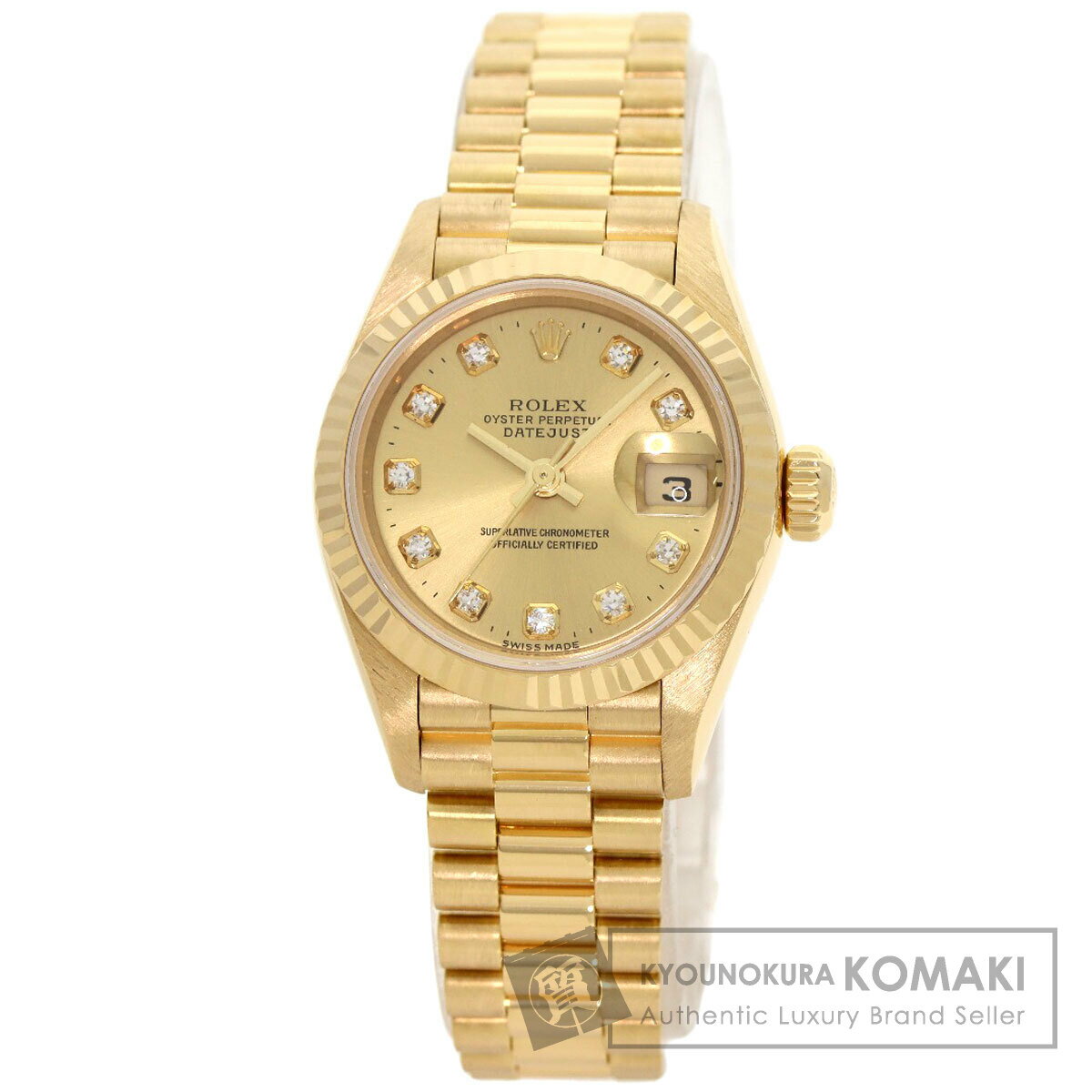 ロレックス 79178G デイトジャスト 10P ダイヤモンド 腕時計 K18イエローゴールド/K18YG レディース 【中古】【ROLEX】