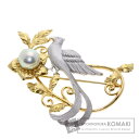 タサキ パール 真珠 バード モチーフ ブローチ K18イエローゴールド/PT900 レディース 【中古】【TASAKI】