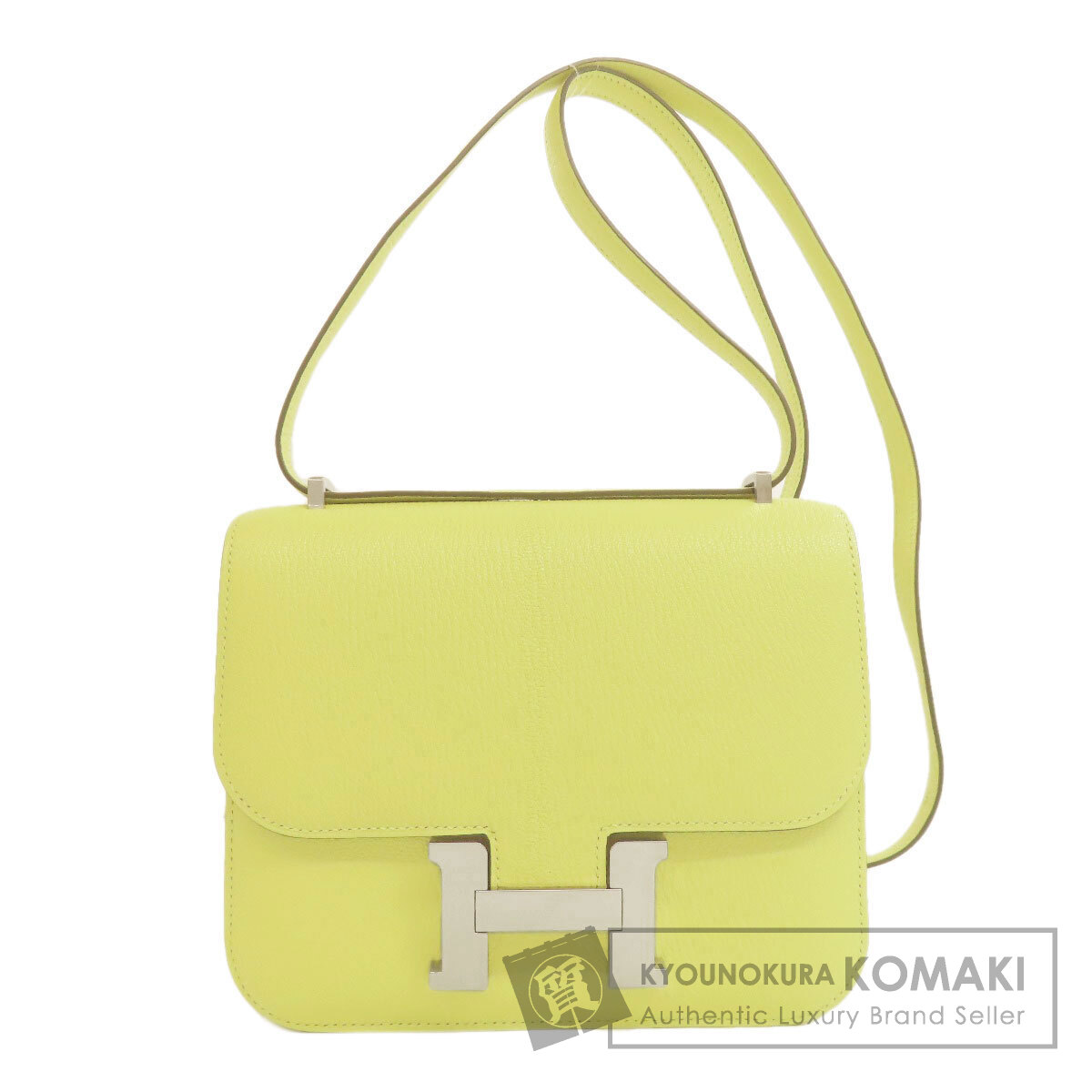 エルメス コンスタンス ジョーヌブルジョン 3 ミニ シルバー金具 ショルダーバッグ シェーブル レディ..