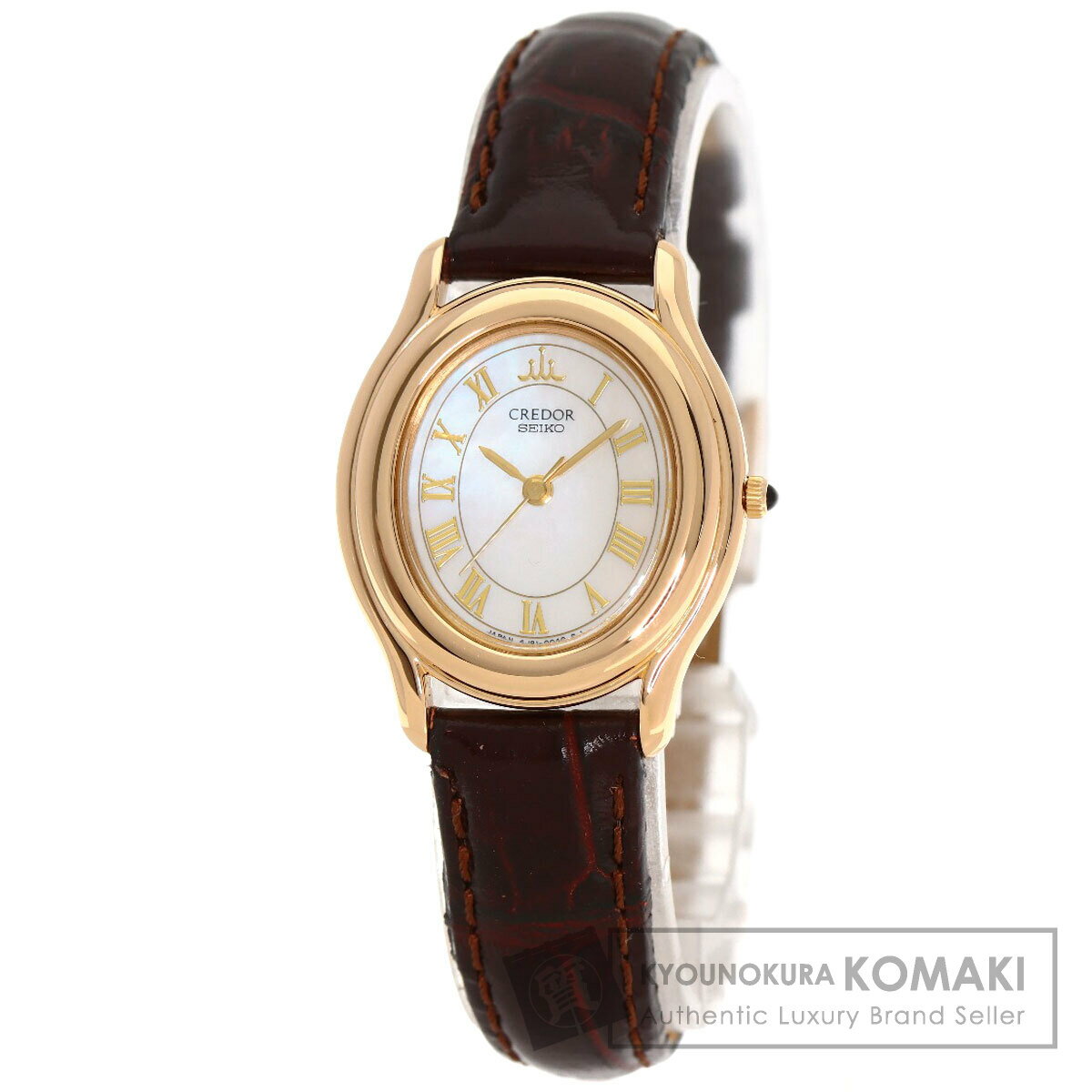 セイコー 4J81-5030 クレドール オーバルフェイス 腕時計 K18ピンクゴールド/革 レディース 【中古】【SEIKO】