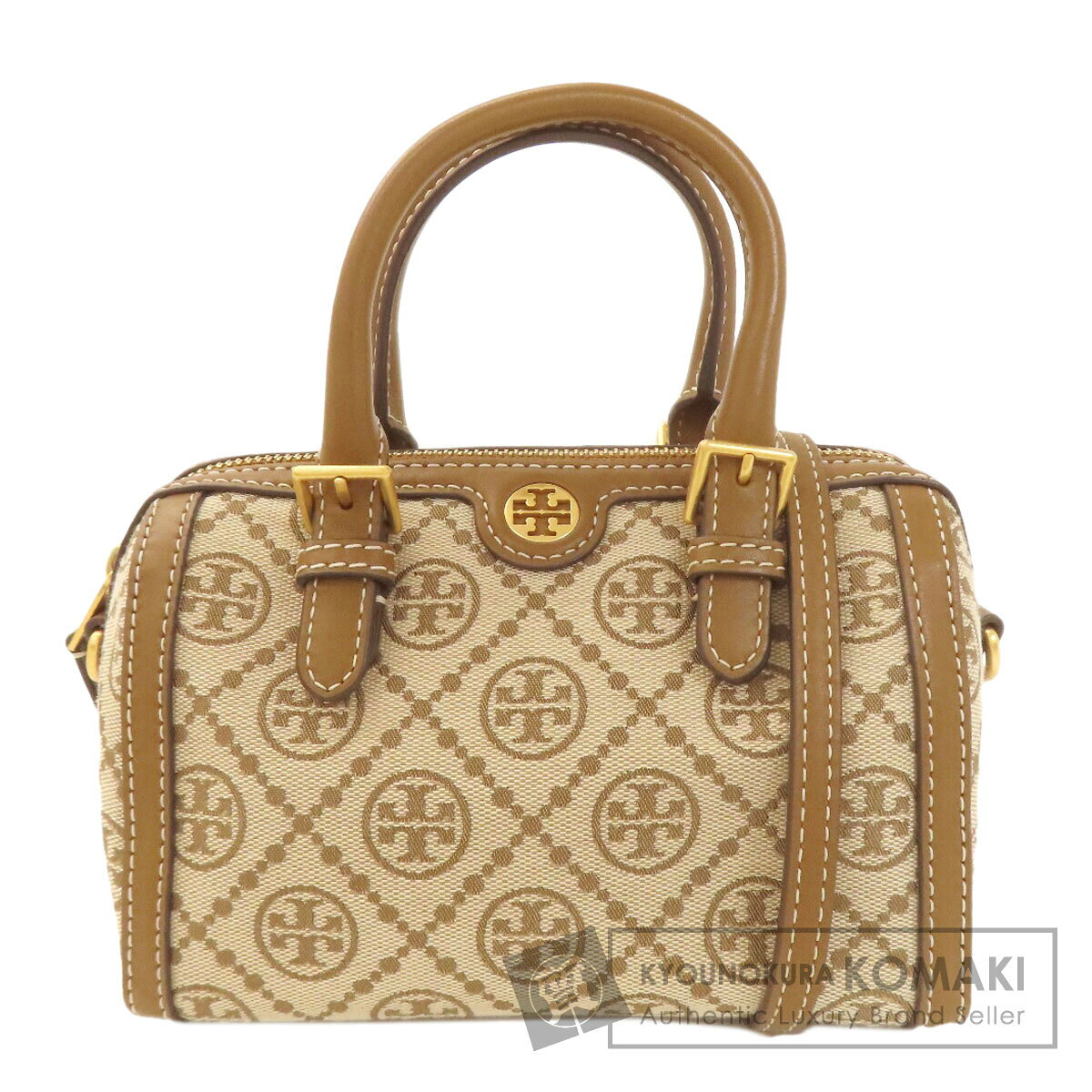 トリーバーチ プチバレル Tモノグラム 2WAY ハンドバッグ キャンバス/レザー レディース 【中古】【Tory Burch】