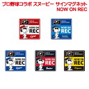 プロ野球コラボ スヌーピー サインマグネット NOW ON REC 阪神タイガース 広島カープ 横浜DeNAベイスターズ ヤクルトスワローズ 中日ドラゴンズ ドライブレコーダー ドラレコ 録画中 カーマグネット かわいい 車 マグネット 取り外し 運転 日本製