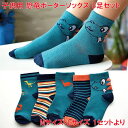 キッズ 子供用 靴下 5足セット 恐竜 柄 ボーダー ソックス 男の子 女の子 プレゼント かわいい 送料込 女の子 帰省 旅行 お泊り