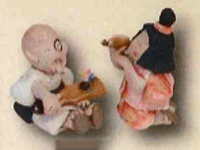 （和雑貨）手作りの陶人形 一休さんとさよちゃんと羽根突き 学習教材 教材