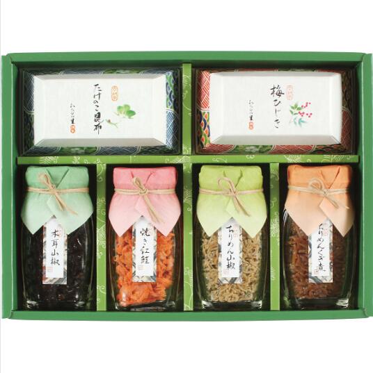 京・料亭わらびの里 京楽味 (わS-30N) 料亭らしく華やかな料理の詰合せです。山海の幸の競演をお楽しみください。(ちりめん山椒、焼き紅鮭、ちりめんくぎ煮、木耳山椒、たけのこ昆布、梅ひじき)【佃煮 詰合せ ギフト】