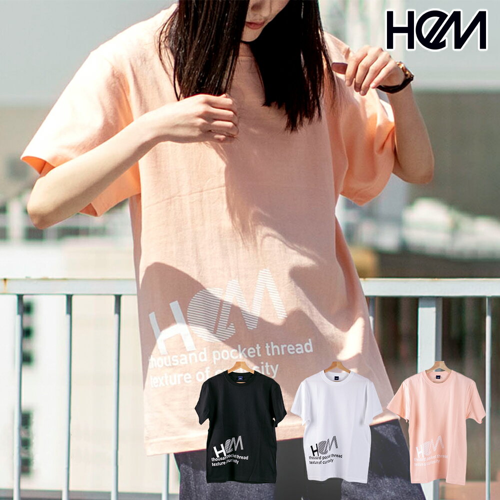 HeM ヘム Tシャツ トップス ロゴT ロゴTシャツ 半袖 ゆったり 大きめ 綿100% HM-HM2102 ブラック ホワイト アプリコット ブランド レディース 女性 【正規品】メーカー直販