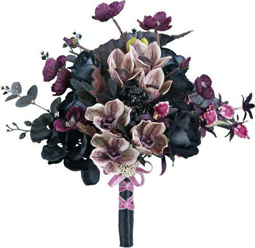 ウェディング ブーケ 花嫁ブーケ ブラック ブライダルブーケ ゴシック風ブーケトス フェイクフラワー ..