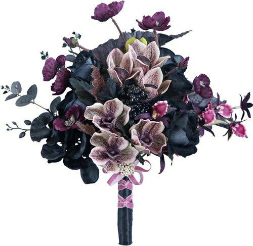 ウエディングブーケ 花嫁ブーケ 胡蝶蘭 ブライダルブーケ ゴシック風 ブーケトス 造花 アートフラワー ..