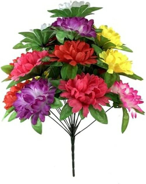 造花 仏花 墓花 花束 1本 18頭花 カラフル 菊 調整可能 長持ち 枯れない 水やり不要 華やか お墓参り ..