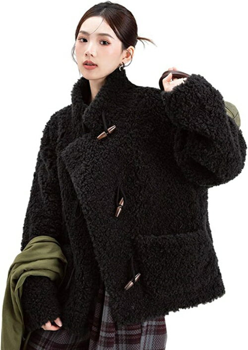 トグルボタン レディース ボアジャケット シープ ロング丈 ポケット 長袖 ブルゾン 立ち襟 ジップアッ..