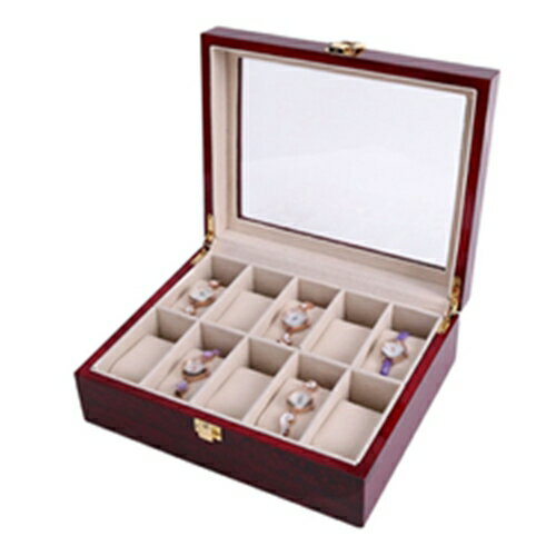 腕時計収納ケース　木製　収納ボックス　10本　コレクションケース　時計保管　ウォッチボックス　ピアノラッカー　高級　ギフト　ディスプレイケース　母の日　アクセサリー収納　ガラス天板