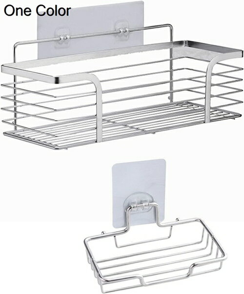 シャワーラック+石けん皿 キッチンラック 浴室用ラック強力粘着 シャンプーバスルームラック バスラッ..