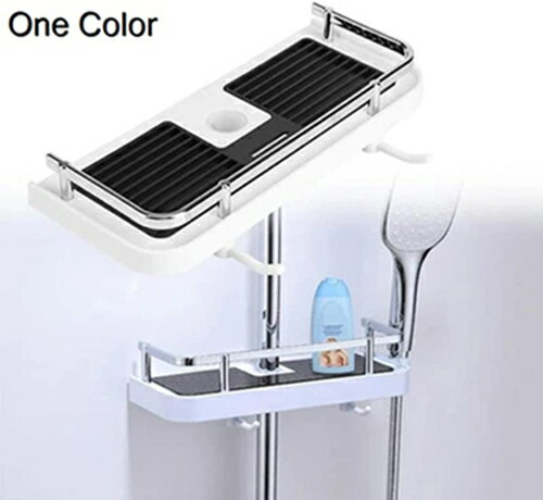 浴室用ラック シャワーレール収納ラック 穴あけ不要 耐荷重5KG 高さ調節可能 シャンプー置き 石鹸置き 小物収納 頑丈 水切り バスルーム 風呂場 洗面所 キッチン スッキリ収納 多機能ラック おしゃれ 北欧 高級 家庭用 業務用