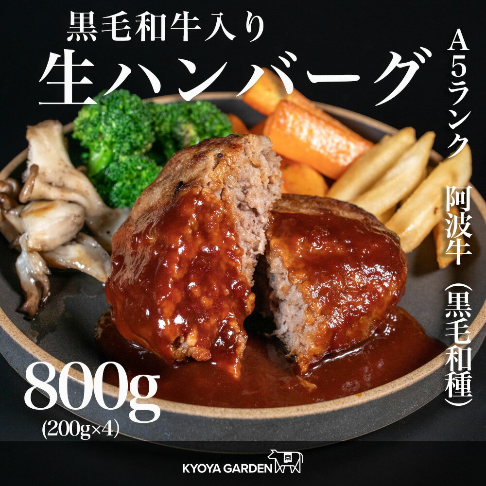 黒毛和牛 A5ランク 阿波牛 豚肉 合い挽き ジューシーハンバーグ ハンバーグ 800g 200g×4 贅沢 高級 和..