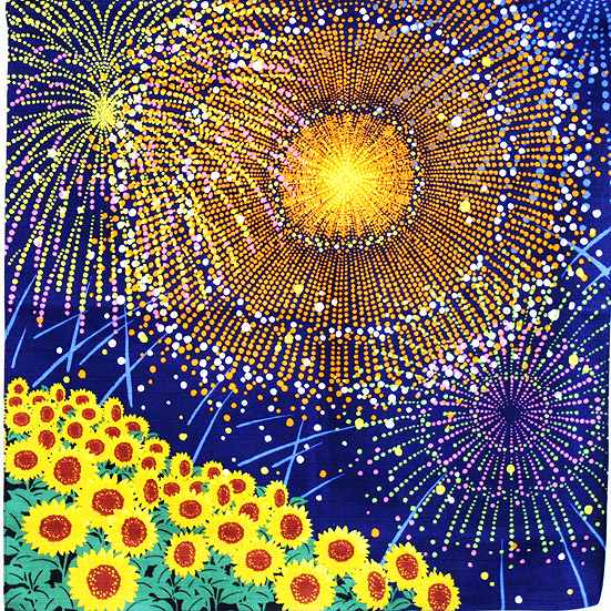 風呂敷 インテリア エコ タペストリー / シャンタン 盛夏 / 壁掛け 花火 夏 ひまわり 綿 おしゃれ かわいい 季節